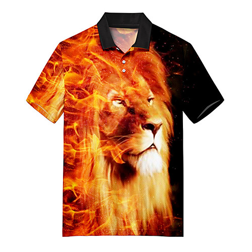 

Men's Polo 3D Print Lion Animal Button-Down Print Short Sleeve Casual Tops Casual Fashion Soft Breathable Yellow