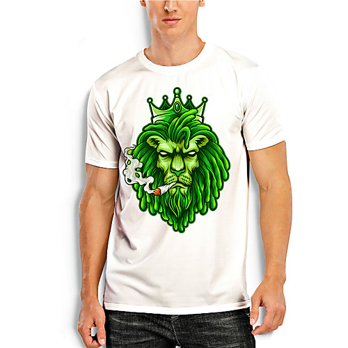 

Men's T shirt 3D Print Graphic Prints Lion Print Short Sleeve Daily Tops Casual Designer Big and Tall White