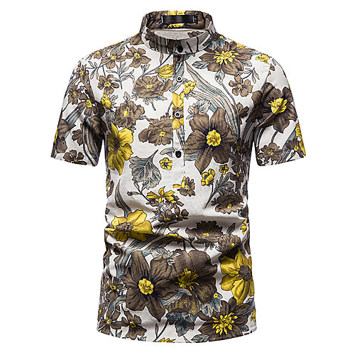 

Men's Shirt Other Prints Abstract Short Sleeve Daily Tops 100% Cotton Coffee