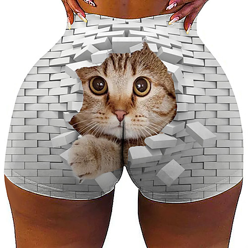 

Women's Colorful Fashion Comfort Holiday Beach Leggings Pants Cat 3D Graphic Prints Short Sporty Elastic Waist Print White