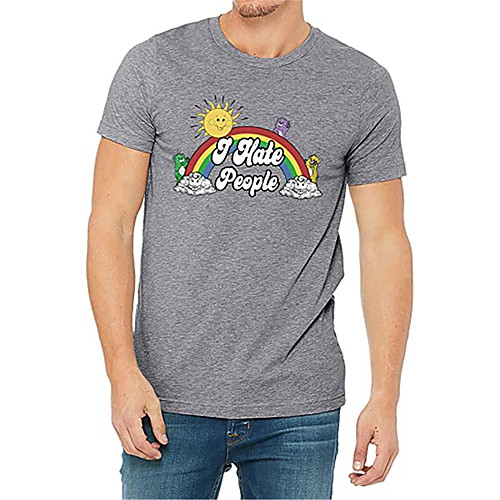 

Men's T shirt Hot Stamping Graphic Prints Rainbow Print Short Sleeve Casual Tops 100% Cotton Basic Casual Fashion Black Navy Blue Gray