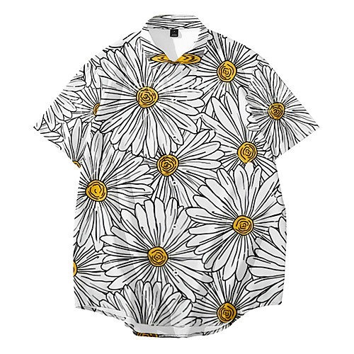 

Men's Shirt 3D Print Floral Daisy Button-Down 3D Print Short Sleeve Casual Tops Casual Fashion Breathable Comfortable Gray