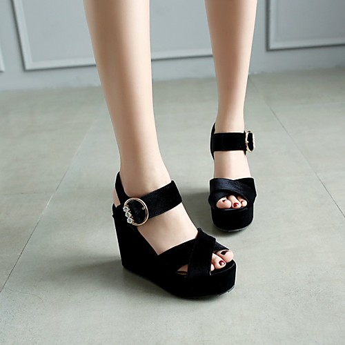 

Women's Sandals Wedge Heel Round Toe PU Synthetics Black Yellow Red
