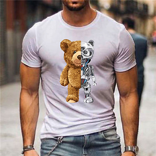 

Men's Unisex T shirt Hot Stamping Graphic Prints Bear Animal Plus Size Print Short Sleeve Daily Tops 100% Cotton Fashion Vintage Classic Sillver Gray Light Yellow Black / White