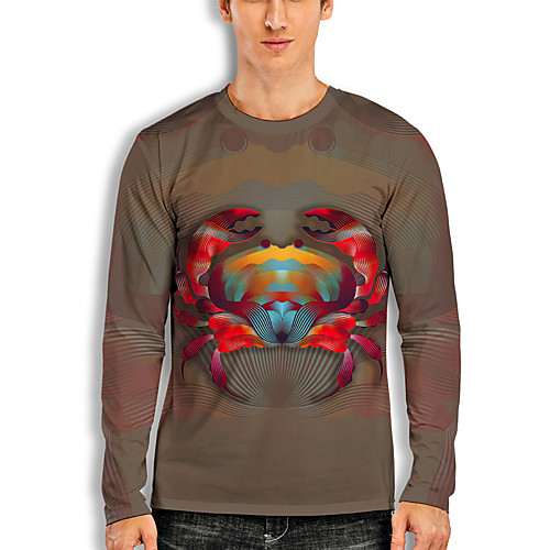 

Men's T shirt 3D Print Graphic Prints Animal 3D Print Long Sleeve Daily Tops Basic Casual Hawaiian Brown