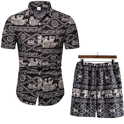 

Men's Shirt Other Prints Fruit Animal 2pcs Print Short Sleeve Vacation Tops Beach Boho Brown