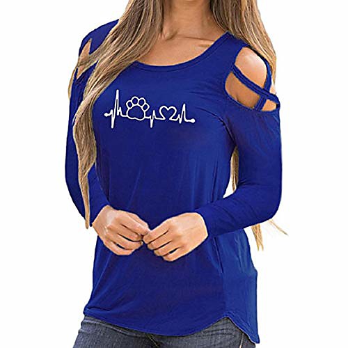 

women summer fashion short sleeve cold shoulder cutout short sleeve tunic top casual t shirt by lowprofile (h - long sleeve - love's ecg - blue, us size xs = tag m)