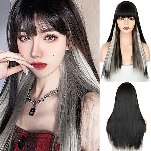 

Synthetic Wig Straight Natural Straight Braid Neat Bang Wig 26 inch A10 A11 A1 A2 A3 Synthetic Hair Women's Fashionable Design Cute Party Black White