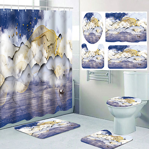 

Four-piece Design of Bathroom Waterproof Shower Curtain and Leisure Toilet Floor Mat