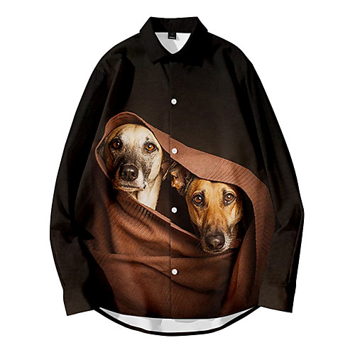 

Men's Shirt 3D Print Dog Animal Button-Down 3D Print Long Sleeve Daily Tops Casual Fashion Yellow
