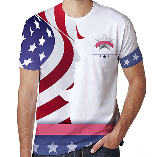 

Men's Tees T shirt 3D Print Graphic Prints Flag Print Short Sleeve Daily Tops Casual Designer Big and Tall White