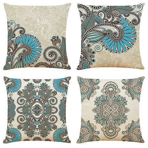

4 pcs Linen Pillow Cover, Geometric Simple Classic Square Zipper Traditional Classic