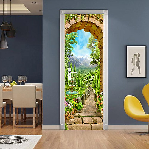 

3D 2pcs Self-adhesive Creative Door Stickers Living Room Bedroom Diy Decorative Home Waterproof Wall Stickers 77x200cm