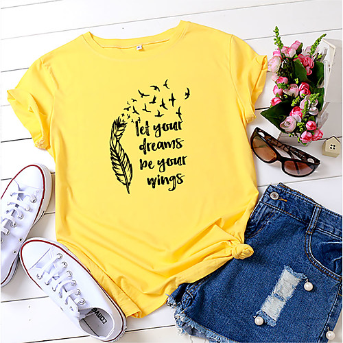 

Women's T shirt Letter Print Round Neck Tops 100% Cotton Basic Basic Top White Blue Red