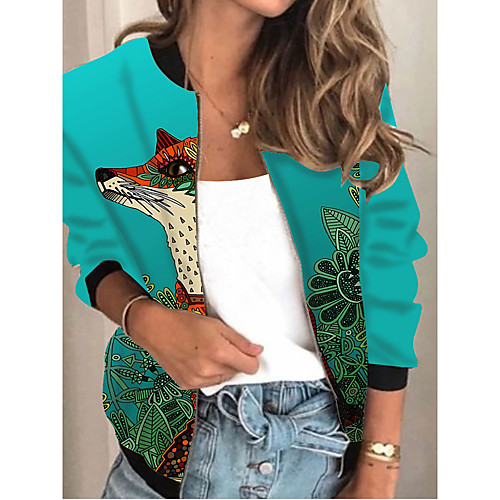 

Women's Animal Patterned Print Active Spring & Fall Jacket Regular Daily Long Sleeve Air Layer Fabric Coat Tops Blue