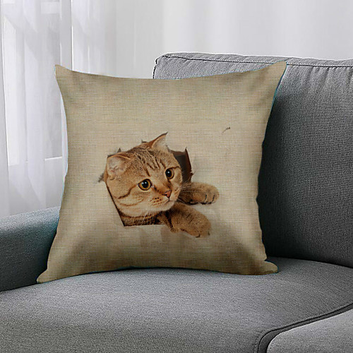

1Pc 3D Cat Cushion Cover Double Side Print 45x45cm Linen for Sofa Bedroom