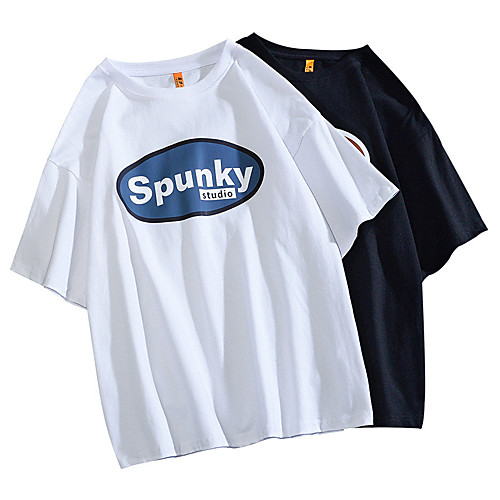 

Men's T shirt Hot Stamping Graphic Prints Letter Print Short Sleeve Casual Tops 100% Cotton Basic Casual Fashion White Black Blue