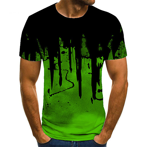 

Men's T shirt 3D Print Geometric 3D Print Print Short Sleeve Casual Tops Casual Fashion Green / Black