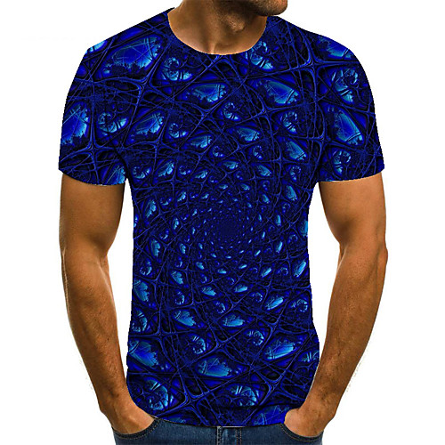 

Men's T shirt 3D Print Geometric 3D Print Print Short Sleeve Casual Tops Casual Fashion Blue