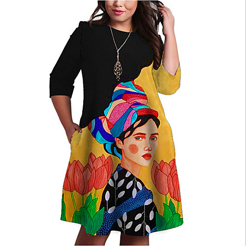 

Women's Plus Size Dresses Shift Dress Short Mini Dress Half Sleeve Floral Graphic Color Block Print Basic Fall Orange XL XXL 3XL 4XL 5XL / Holiday