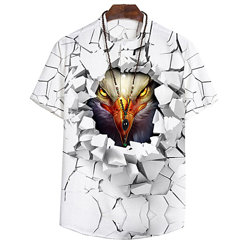 

Men's Shirt 3D Print Eagle Animal Button-Down 3D Print Short Sleeve Daily Tops Casual Fashion Hawaiian White