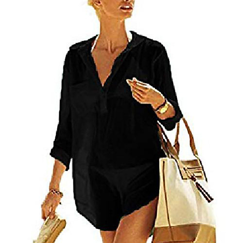 

womens summer sexy swimsuit bikini cover up sun protective beach dress l black