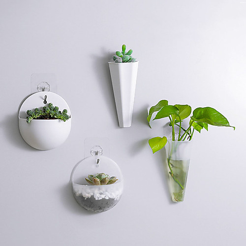 

1Pcs Plastic Vase Hydroponic Wall Mounted Plant Hanging Flower Vase Green Dill Flowerpot Basket Planter Home Garden Decoration