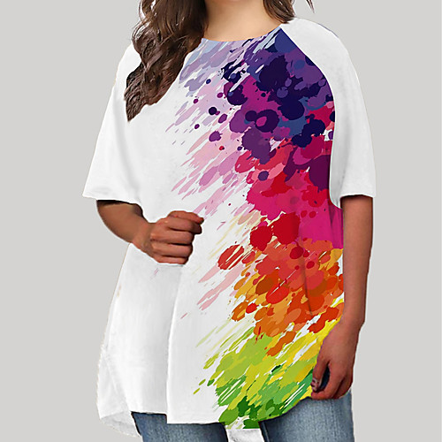

Women's Plus Size Dresses T Shirt Dress Tee Dress Short Mini Dress Half Sleeve Print Graphic Print Basic Spring & Summer White Black XL XXL 3XL 4XL 5XL / Going out