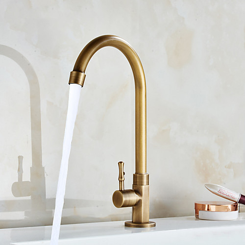 

Single HandleKitchenFaucet,Golden One Hole Electroplated Standard Spout Brass Kitchen Faucet Contain with Cold Water Only