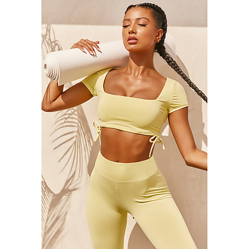 

Women's 2 Piece Activewear Set Workout Outfits Athletic Athleisure Short Sleeve 2pcs High Waist Breathable Quick Dry Soft Fitness Gym Workout Running Jogging Exercise Sportswear Skinny Solid Colored
