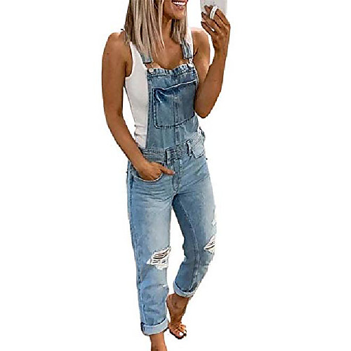 

Women's Active Casual Street Daily Wear 2021 Light Blue Camouflage Gray Overall Camouflage Solid Color Denim Cotton / U Neck