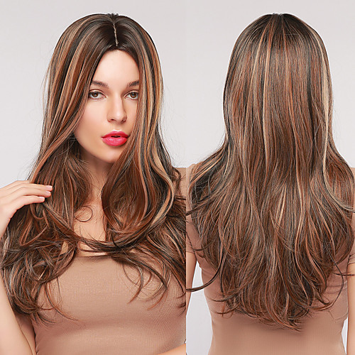 

Synthetic Wig Deep Wave Middle Part Wig Medium Length Black / Brown Synthetic Hair Women's Cosplay Party Fashion Black Brown