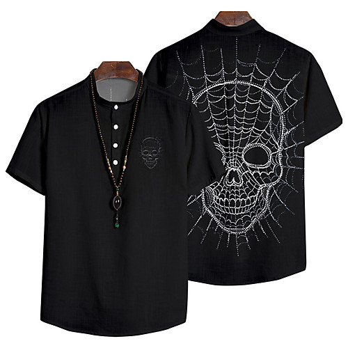 

Men's Shirt 3D Print Skull Button-Down 3D Print Short Sleeve Daily Tops Casual Fashion Hawaiian Black