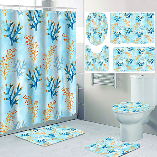 

All Kinds of Colorful Flowers and Digital Printing Waterproof Fabric Shower Curtains for Bathroom Home Decoration Curtains with Hooks Bathroom Four-piece Set