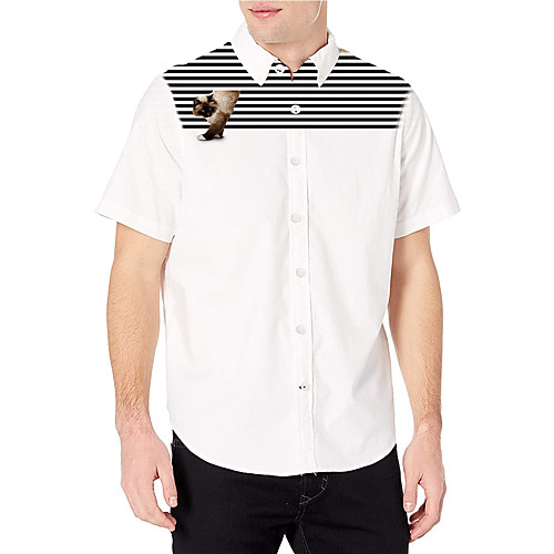 

Men's Shirt 3D Print Striped Cat Animal Button-Down 3D Print Short Sleeve Daily Tops Casual Fashion Breathable White