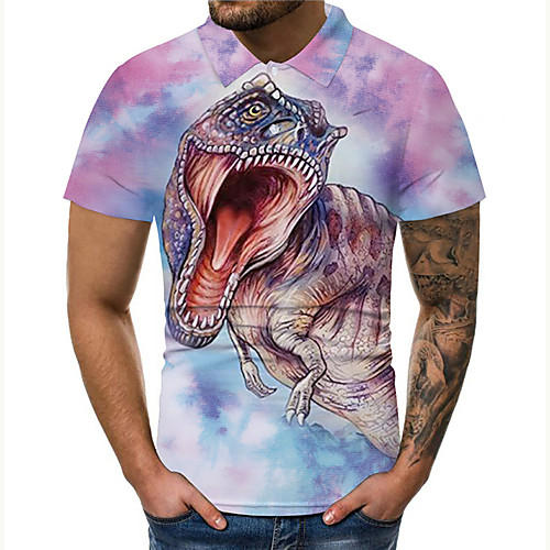 

Men's Polo 3D Print Graphic Prints Dinosaur Button-Down Print Short Sleeve Casual Tops Casual Designer Big and Tall Blue