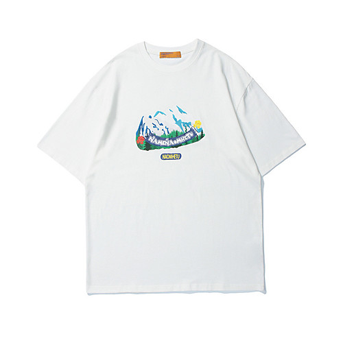 

Men's T shirt Hot Stamping Graphic Prints Mountain Print Short Sleeve Casual Tops 100% Cotton Basic Casual Fashion White Black
