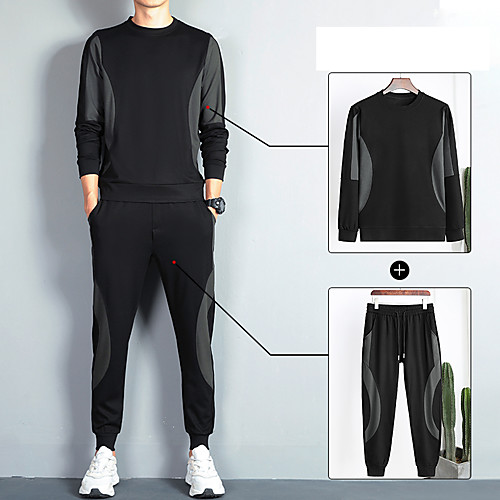 

Men's 2 Piece Jogging Suit Street Casual 2pcs Summer Long Sleeve Moisture Wicking Breathable Sweat Out Fitness Running Sportswear Normal Black Activewear Inelastic / Athleisure