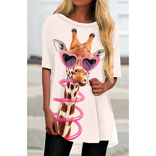 

Women's T Shirt Dress Tee Dress Short Mini Dress White Half Sleeve Color Block Animal Print Spring Summer Round Neck Casual 2021 S M L XL XXL 3XL