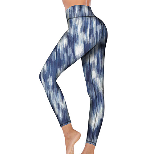 

21Grams Women's High Waist Yoga Pants Cropped Leggings Tummy Control Butt Lift Breathable Tie Dye Blue Fitness Gym Workout Running Sports Activewear High Elasticity