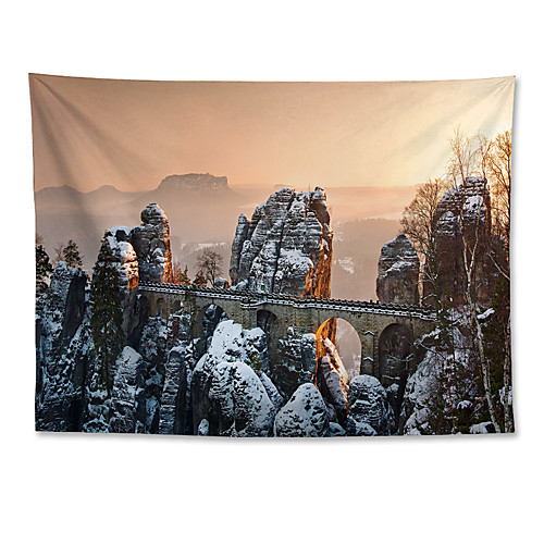 

Wall Tapestry Art Decor Blanket Curtain Hanging Home Bedroom Living Room Grand Polyester Roman Bastion Bridge in Germany-Winter Snow Scene