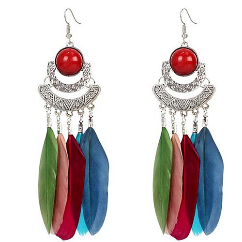 

Women's Drop Earrings Vintage Style Vintage Feather Earrings Jewelry Rainbow color / Black / Blue For Vacation Festival 1 Pair