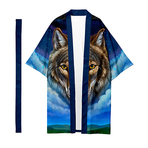 

Men's Shirt 3D Print Wolf Animal 3D Print Long Sleeve Casual Tops Casual Fashion Breathable Comfortable Blue
