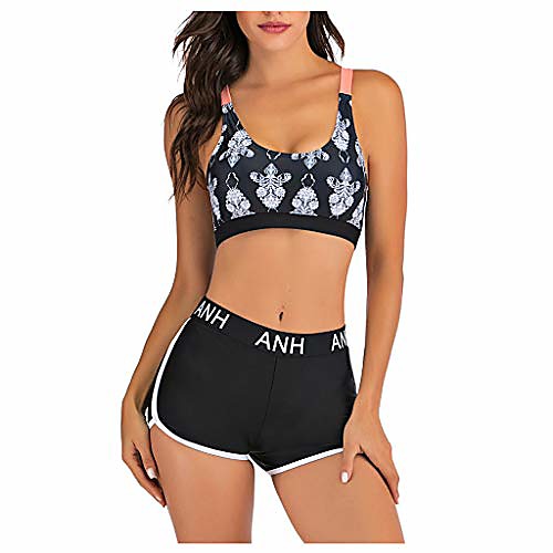 

deatu swimsuit two pieces athletic swimwear women racerback sport bra tank tops boyshorts bikini push-up bathing suit(x-large,black 1)