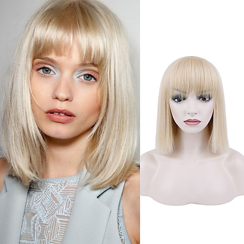 

Natural Straight Short White Gold Wig Chemical Fiber Wig White Gold Qi Liuhai Fashion Short Hair Straight Hair Wig Headgear Trend Wig