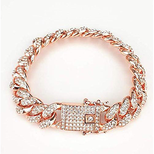 

12mm 18k Gold Plated All ICED Out Simulated Diamond Miami Cuban Chain Bracelet 8 (Rose Gold 8'')