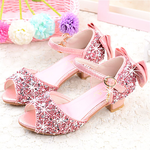 

Girls' Heels Flower Girl Shoes Princess Shoes School Shoes Rubber PU Little Kids(4-7ys) Big Kids(7years ) Daily Party & Evening Walking Shoes Rhinestone Buckle Sequin Pink Silver Spring Summer