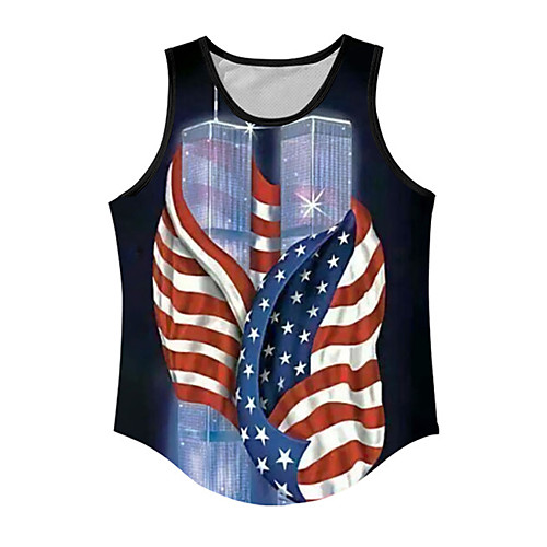 

Men's Tank Top Undershirt 3D Print Graphic Prints Flag Print Sleeveless Daily Tops Casual Designer Big and Tall Blue