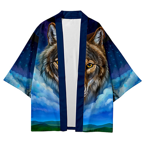 

Men's Shirt 3D Print Wolf Animal 3D Print Short Sleeve Casual Tops Casual Fashion Breathable Comfortable Blue