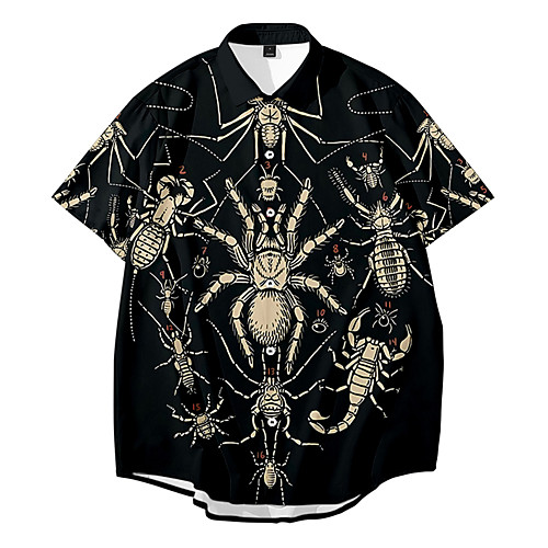 

Men's Shirt 3D Print Animal Button-Down 3D Print Short Sleeve Daily Tops Casual Fashion Hawaiian Black